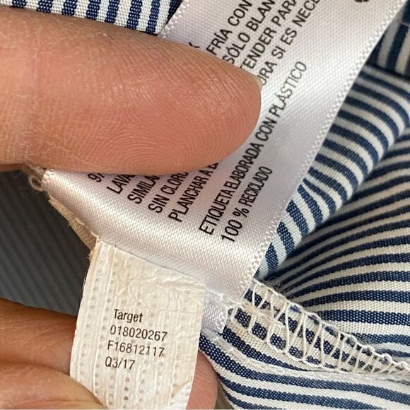 A New Day blue Pinstripe shirt with rhinestone jewel detail oversized hi low-XS - Picture 7 of 9